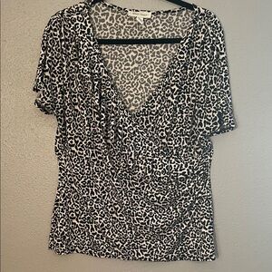 White House Black Market Leopard Print V-Neck Top